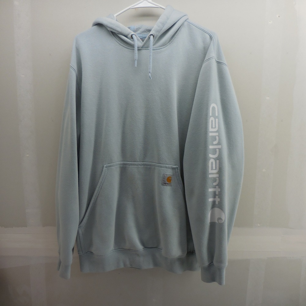 Carhartt Mens Loose Fit Midweight Sleeve Logo Hoodie Light Blue Size M